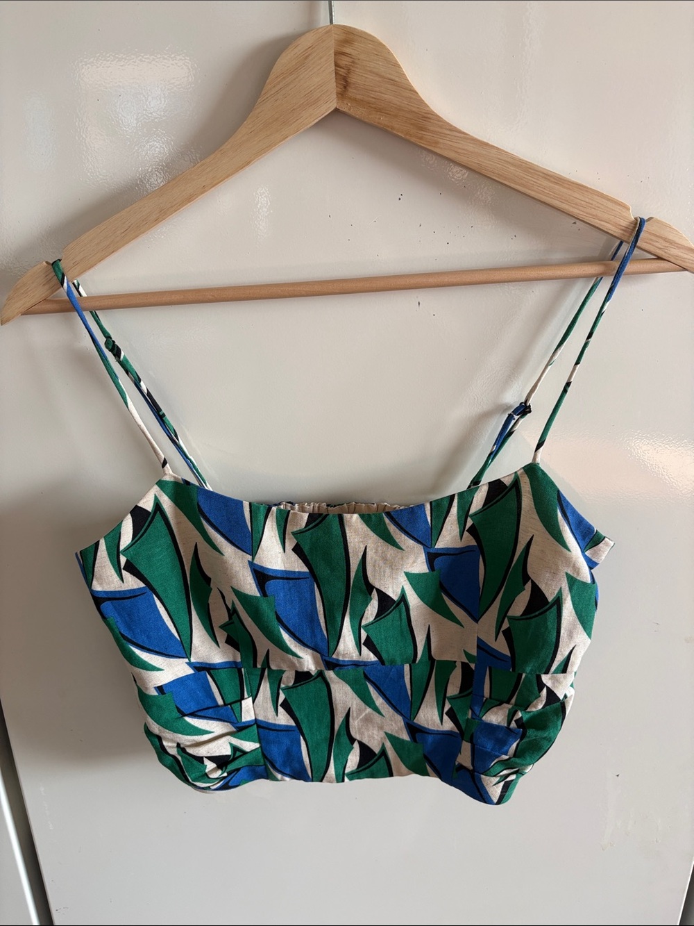 Zara Green & Blue Abstract Print Crop Top